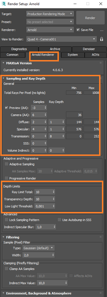 Configuración de renderizado 3D para 3ds Max con Arnold Renderer