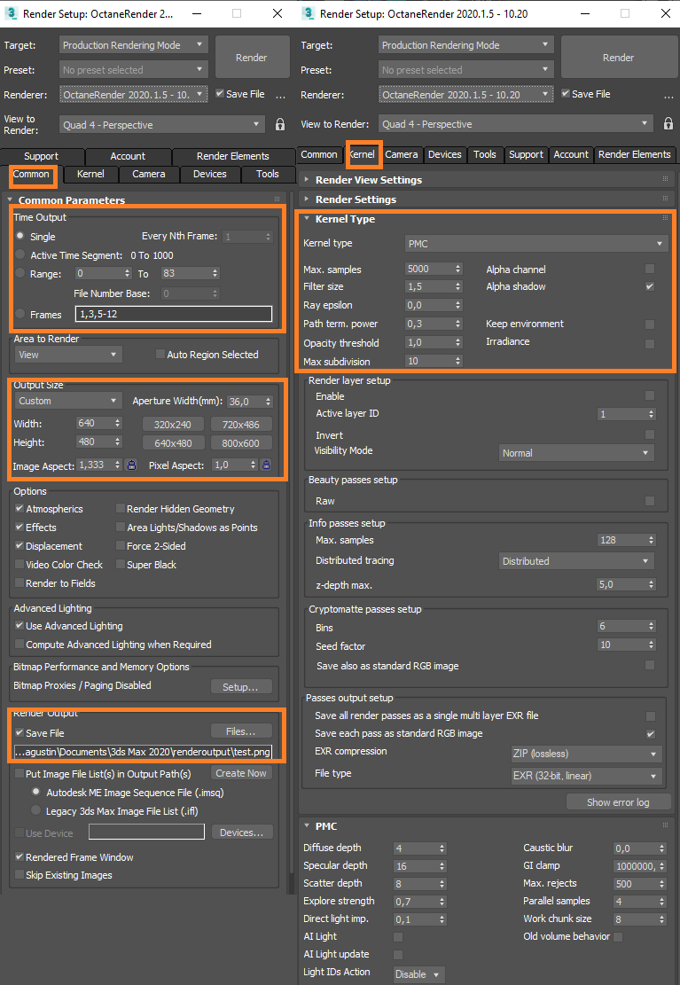 Configuración de renderizado 3D para 3ds Max con Octane Renderer