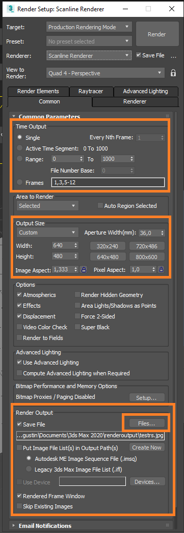 3D Render Setup für 3ds Max mit Scanline Renderer