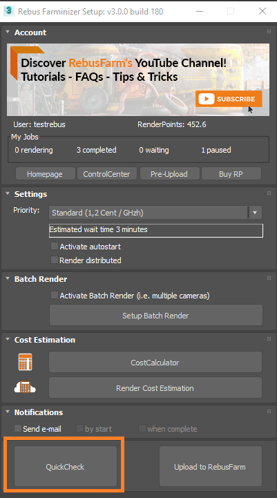 Rebus Farminizer Menü - QuickCheck Knopf