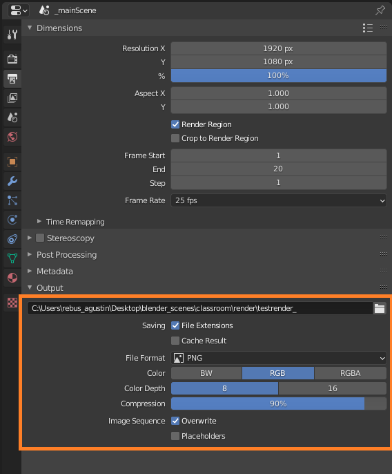 Configuración de renderizado 3D para Blender con Cycles GPU - Opciones de Output