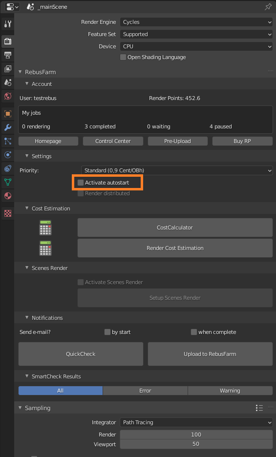 Menú de Rebus Farminizer - activación de inicio automático