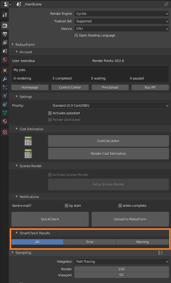 Menú de Rebus Farminizer: opciones de Smart Check Results