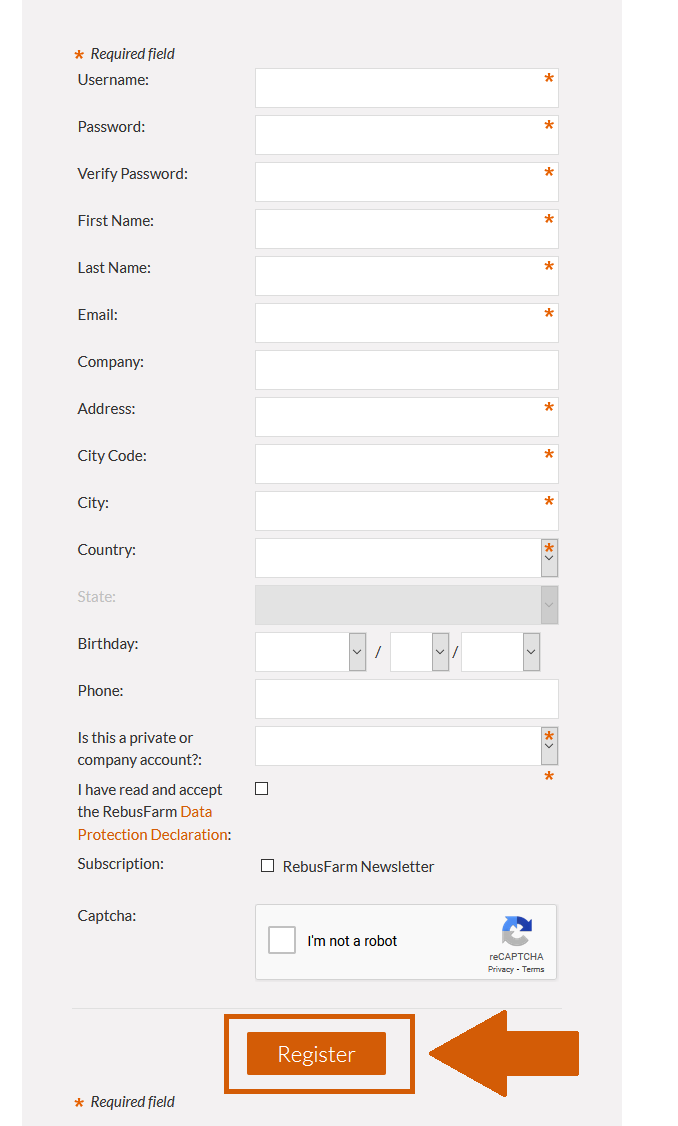 Renderfarm Registrierungsformular