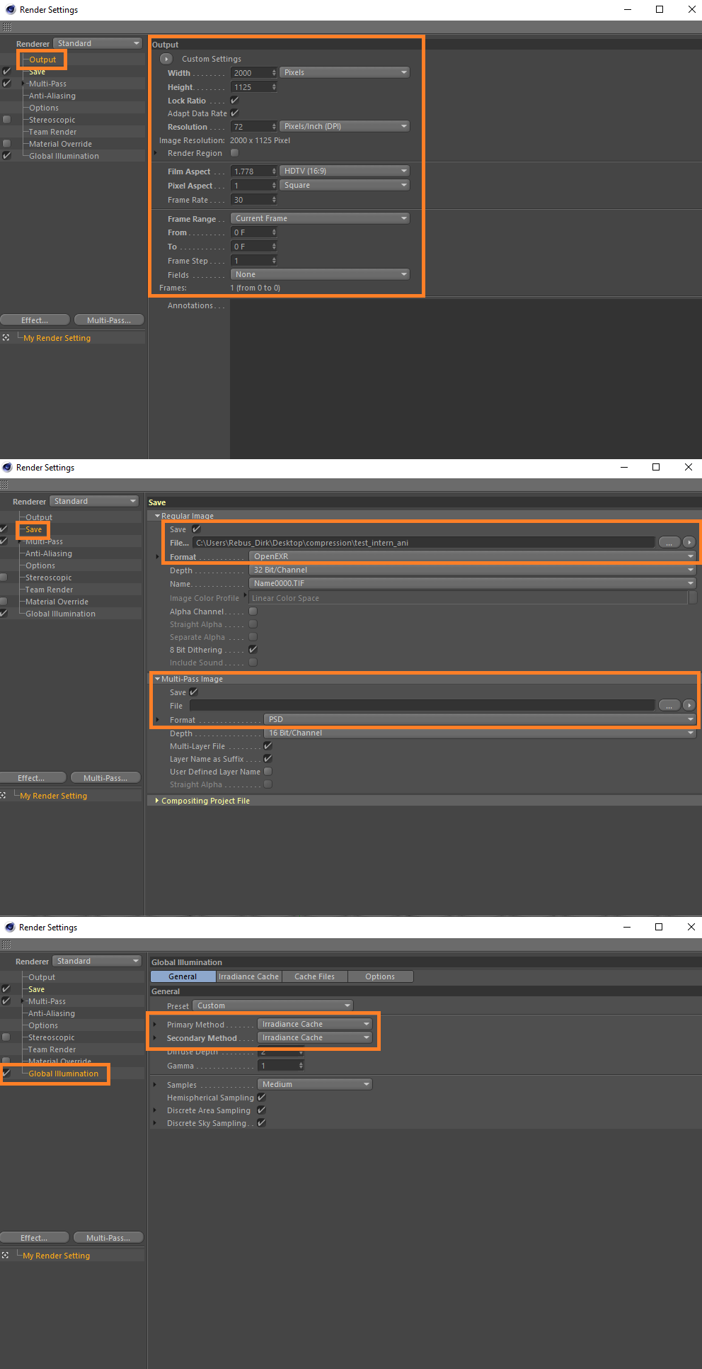 Configuración de renderizado 3D para Cinema 4D con el Standard Renderer