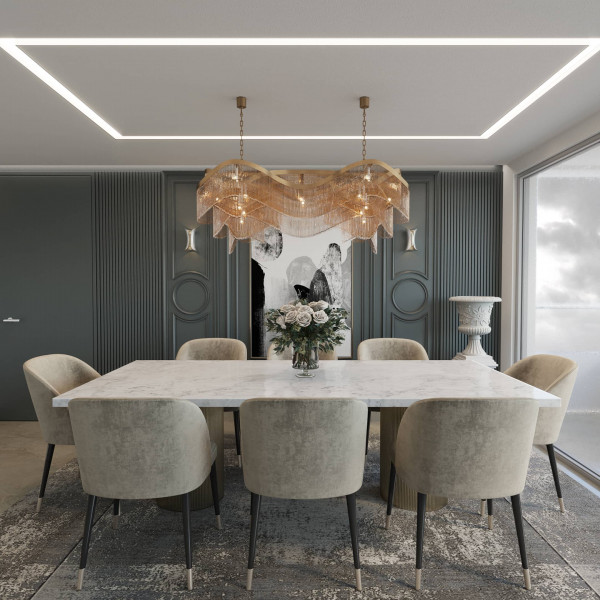 3d rendered grey dinning room