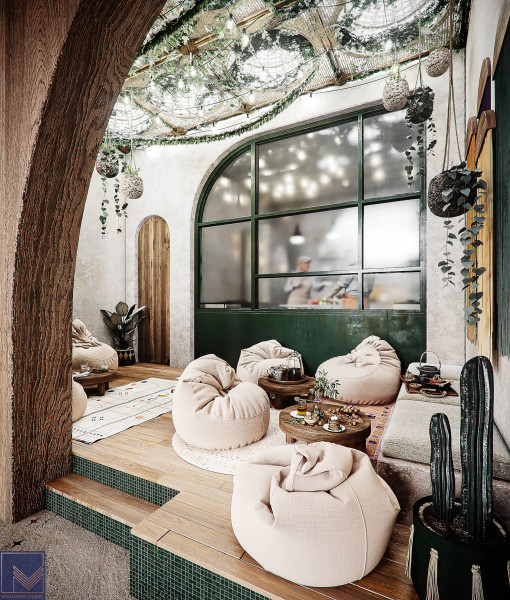 Lounge boho restaurant area