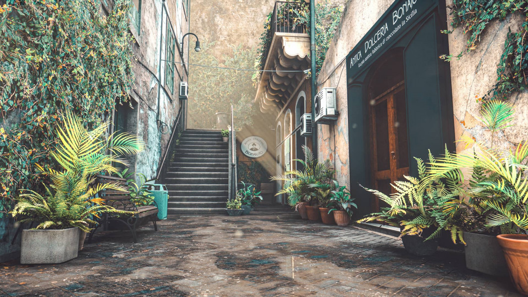 Rendered italian street alley