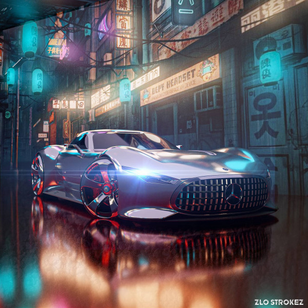 Rendered mercedes in Chinatown