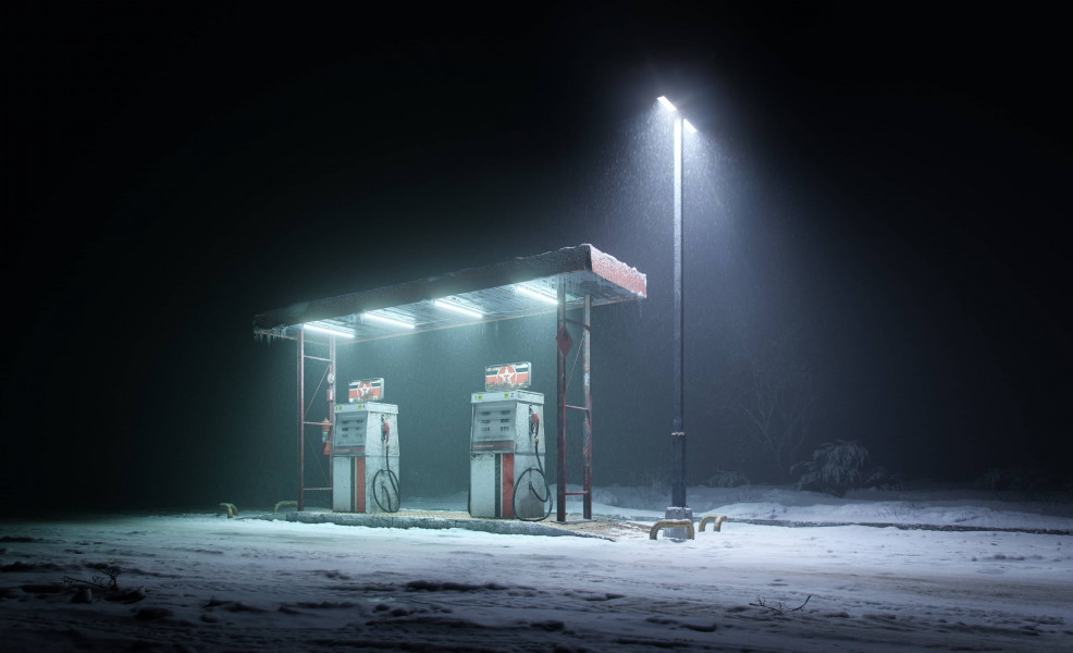 Rendered Gas Station at night