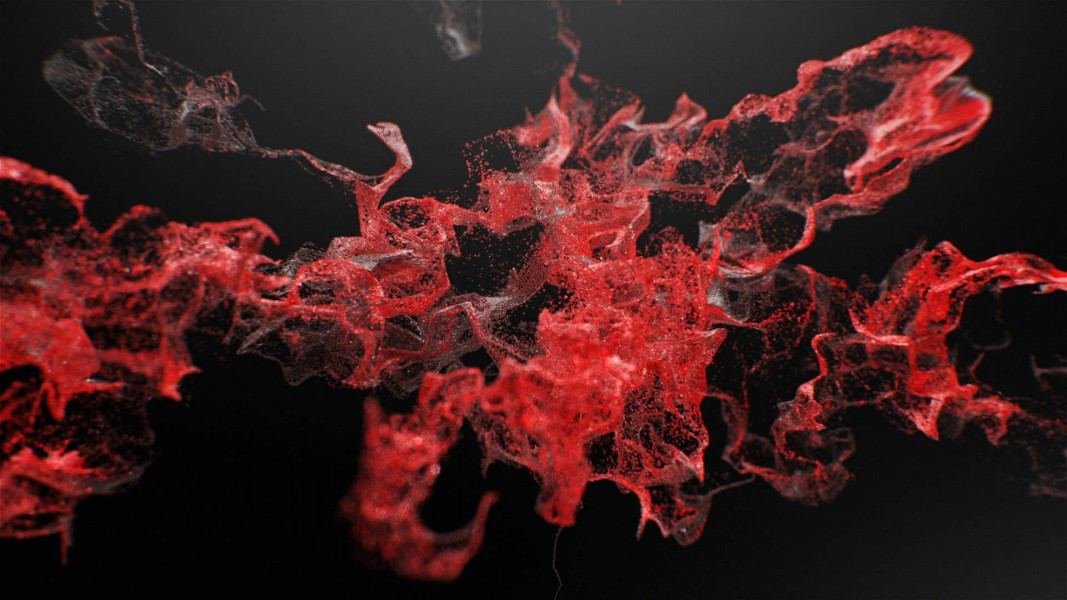 3D Red Particles on black background